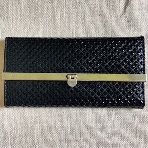 Mirror Mirror Black Diamond Faux Patent Leather Vinyl Trifold Wallet